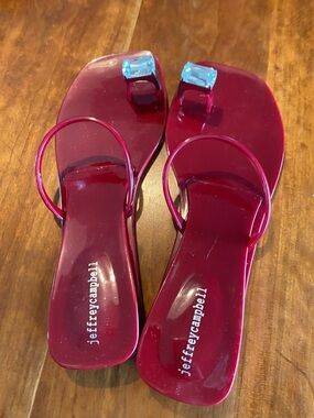 Jeffrey Campbell Red Jelly Toe-Ring Sandals with Clear Gem toe ring